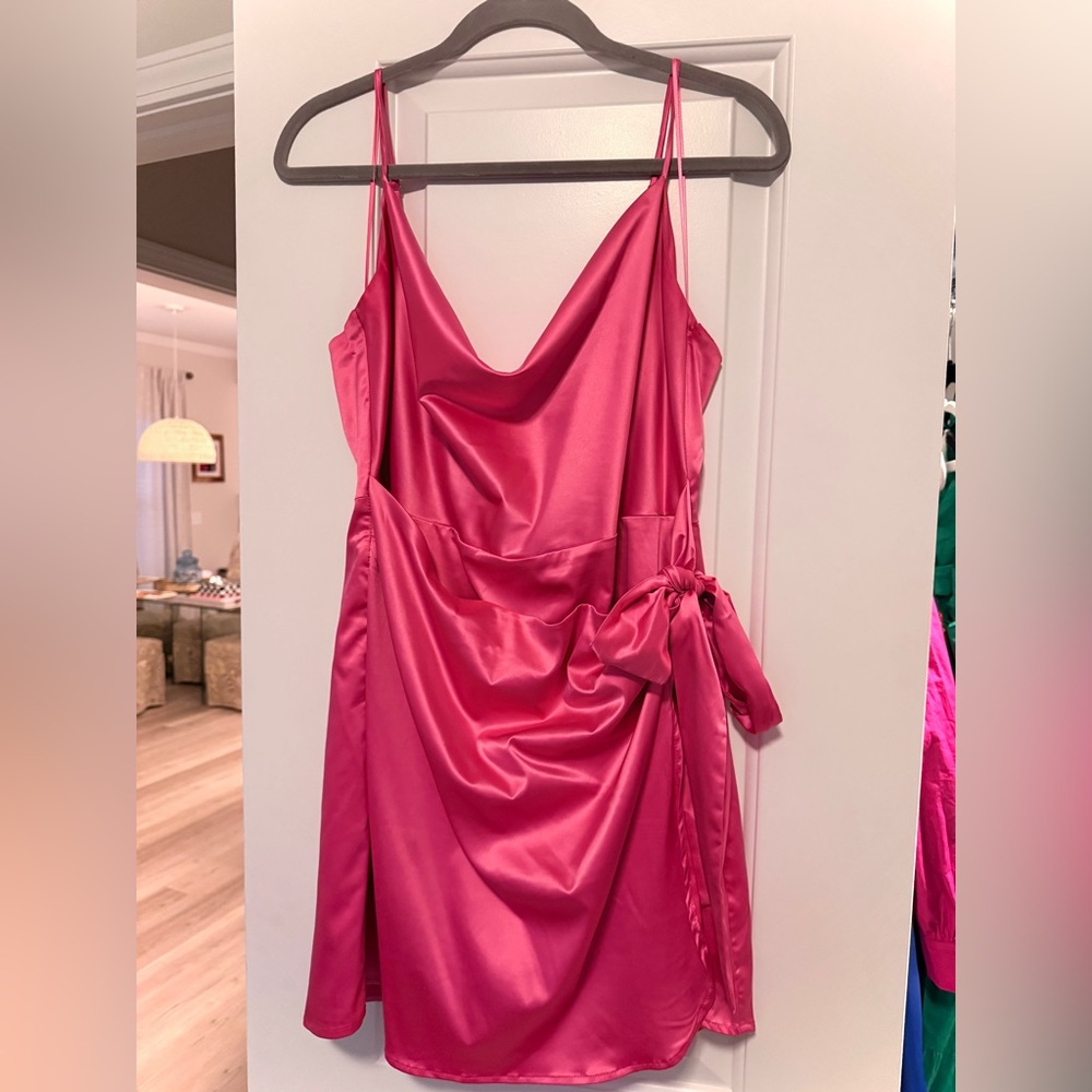 Satin Cowl Neck Mini Dress